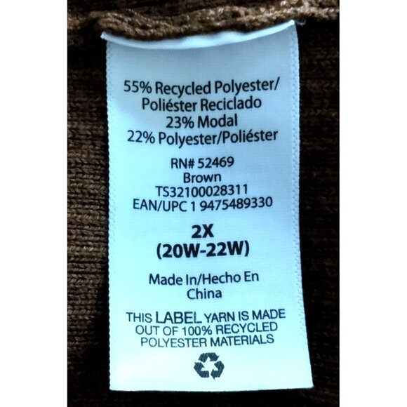 Terra & Sky Plus Size 2X Cardigan Sweater Open Front Ribbed Light Brown Pockets - Picture 7 of 10